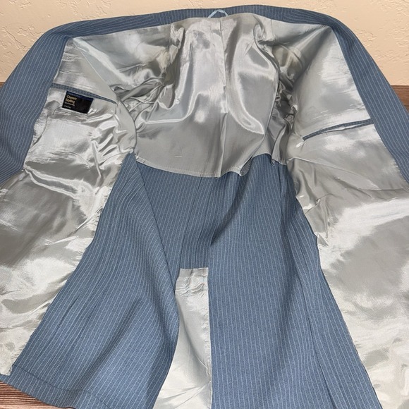 Vintage 70s JC Penney 3 Piece Suit Sport Coat Vest Tie Mens 40L Blue Stripe - Picture 5 of 12